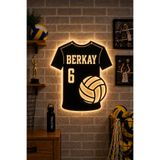 Lazer X Design Kişiye Özel | LED Işıklı | Voleybol Temalı | Ahşap Duvar Dekoru – İsim ve Numara Yazılı Gece Lambası