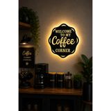 Lazer X Design LED Işıklı Welcome To My Coffee Corner Ahşap Duvar Dekoru | Kahve Köşesi Dekorasyonu