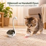 Lazerli Mama Hazneli Interaktif Kedi Oyuncağı, Ödül Mamalı Kuğu Tasarım, Pilli Hareketli Lazer Oyuncak, Zihinsel Uyarım ve Egzersiz Için Kedi Aktivite - Çok Renkli