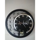 LazerliMazerli İşler Lazer Kesim Duvar Saati, Roma Rakamlı, 45cm, Siyah-Gümüş, MDF Ayna Pleksi, Sessiz Mekanizma