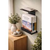 LAZORİAE Siyah Metal Yatak Başı Rafı, Başucu Kitaplığı, Telefonluk Duvar Organizeri, Kitap Okuma Standı 32x20 cm