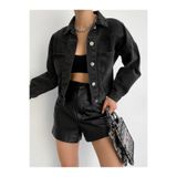 LB Laluna Butik Kadın Crop Denim Ceket