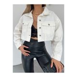 LB Laluna Butik Kadın Crop Kesim Denim Ceket Oversize Kalıp