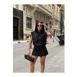LB Laluna Butik Kadın Düğmeli Bluz Ve Şortlu Etek Takım