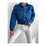 LB Laluna Butik Kadın Lacivert Crop Denim Ceket