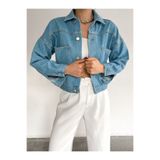 LB Laluna Butik Kadın Mavi Crop Denim Ceket