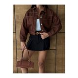 LB Laluna Butik Kadın Siyah Crop Denim Ceket