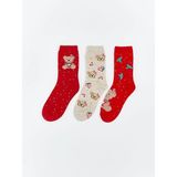 LC Waikiki Ayı Teddy Desenli Kız Çocuk Soket Çorap 3'lü (W5) - 7 - Kırmızı