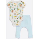 LC Waikiki Baby Bisiklet Yaka Kısa Kollu Baskılı Erkek Bebek Çıtçıtlı Body ve Pantolon 2'li Takım - 3 - 6 Ay - Krem