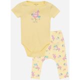 LC Waikiki Baby Bisiklet Yaka Kısa Kollu Kız Bebek Çıtçıtlı Body ve Pantolon 2'li Takım - 6 - 12 Ay - Sarı