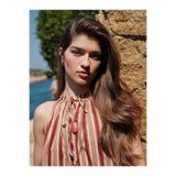 LC Waikiki Bej Bağlamalı Yaka Çizgili Bluz