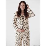 LC Waikiki Bej Gömlek Yaka Fiyonk Baskılı Hamile Pijama Takımı