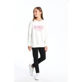 LC Waikiki Beyaz Bisiklet Yaka Kız Çocuk Sweatshirt - 7 - 8 Yaş