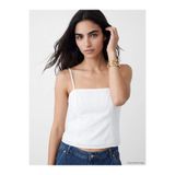 LC Waikiki Beyaz Kare Yaka İp Askılı Crop Bluz