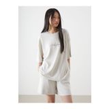 LC Waikiki Bisiklet Yaka Baskili Oversize Kadin Tisort - S5DJ85Z8