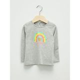 LC Waikiki Bisiklet Yaka Uzun Kol Baskılı Kız Bebek T-Shirt - 3 Yaş - Gri