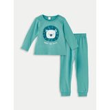 LC Waikiki Bisiklet Yaka Uzun Kollu Baskılı Erkek Bebek Pijama Takımı - 1 - Turkuaz