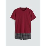 LC Waikiki Bordo Standart Kalıp Ekose Erkek Şortlu Pijama Takımı - XL