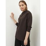 LC Waikiki Classic Kapüşonlu Düz Uzun Kollu Kadın Sweatshirt - Koyu Kahverengi