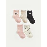 LC Waikiki Desenli Kız Bebek 5 Li Soket Çorap (W6) - 22 - Pink