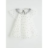 LC Waikiki Ekru Bebe Yaka Kalp Desenli Kız Çocuk Elbise - 3 Yaş