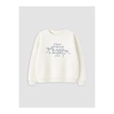 Lc Waikiki Ekru Bisiklet Yaka Nakışlı Kız Çocuk Kalın Sweatshirt