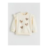 LC Waikiki Ekru Fiyonk Detaylı Kız Bebek Sweatshirt