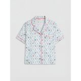 LC Waikiki Ekru Gömlek Yaka Desenli Kadın Şortlu Pijama Takımı