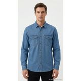 LC Waikiki Erkek Gömlek Kot Denim Jean Uzun Kollu Çift Cepli Klasik Yaka Pamuklu Regular Fit Mavi Günlük S6CK65B8