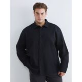 Lc Waikiki Erkek Gömlek Uzun Kollu Regular Fit Keten Görünümlü Siyah Büyük Beden Klasik Stil - 4XL
