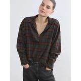 LC Waikiki Gri Ekose Oversize Kadın Gömlek - XL