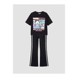 LC Waikiki GÜLİS GİYM'DEN Siyah Hello Kitty Baskılı Kız Çocuk Soft Touch Takım