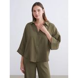LC Waikiki Haki Dokulu Oversize Kadın Gömlek - XS