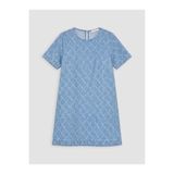 LC Waikiki İndigo Bisiklet Yaka Desenli Jean Elbise