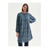 LC Waikiki Indigo Hakim Yaka Desenli Kadın Tunik