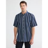 LC Waikiki Indigo Regular Fit Çizgili Armürlü Erkek Gömlek