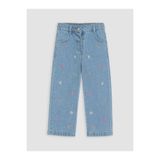 LC Waikiki İndigo Regular Fit Nakışlı Kız Çocuk Jean Pantolon W6DY26Z1