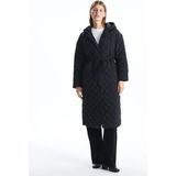 LC Waikiki Kadın Oversize Kapüşonlu Kapitone Şişme Mont Düz Siyah Renk Uzun Kol V Yaka - 40