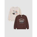 LC Waikiki Kahverengi Baskılı Erkek Çocuk Kalın Sweatshirt - 8 Yaş