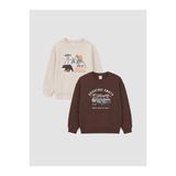 LC Waikiki Kahverengi Baskılı Erkek Çocuk Kalın Sweatshirt