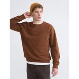 LC Waikiki Kahverengi Bisiklet Yaka Baskılı Erkek Kalın Sweatshirt