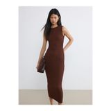 LC Waikiki Kahverengi Dokulu Büzgülü Bodycon Elbise