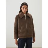 LC Waikiki Kahverengi Kürk Yaka Oversize Kadın Süet Görünümlü Mont - XS - S