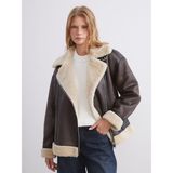 Lc Waikiki Kahverengi Oversize Kadın Süet Mont Biker Yaka Şık ve Rahat - 38