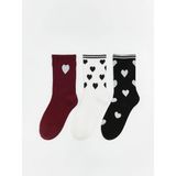 LC Waikiki Kalp Desenli Kadın Soket Çorap 3 Lü (S6) - 39 - Bordo