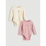 LC Waikiki Kalp ve Ayıcık Baskılı Kız Uzun Kollu Kız Bebek Çıtçıtlı Body 2'li (W5) - Pink - Dropsuz - 1 - 3 Ay