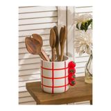 LC Waikiki Karışık Desenli Seramik Kaşıklık, 15 cm, Beyaz, Kırmızı Kareli