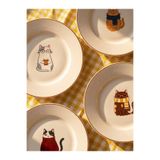 LC Waikiki Karışık Kedi Baskılı Porselen Pasta Tabağı Seti 4 lü 21 Cm (W6)