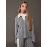 LC Waikiki Kids Gri Polo Yaka Pamuklu Interlok Kumaş Çizgili Kız Çocuk Sweatshirt ve Tayt Takım - 8 - 9 Yaş