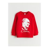 LC Waikiki Kirmizi Bisiklet Yaka Atatürk Baskılı Erkek Çocuk Sweatshirt